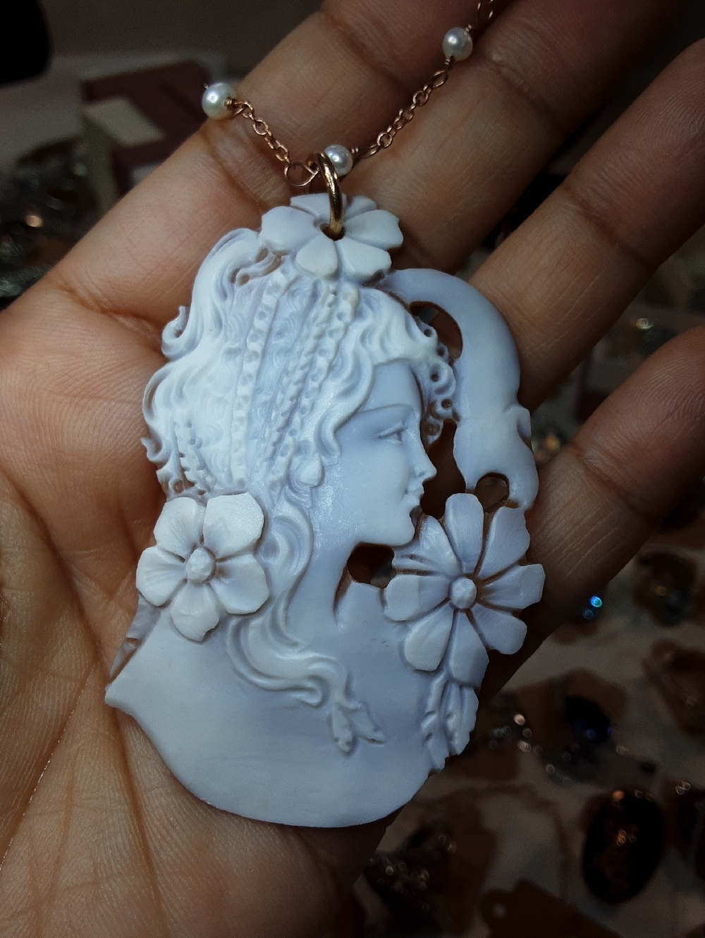 925 Rose Gold Over Sterling. Hand Carved Italian Cameo + Chain. Price Is Firm.